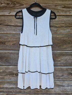 Zara Tiered Ruffle Mini Dress Black & White Contrast Sleeveless Size Small